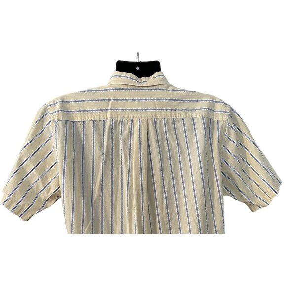 Land's End men's yellow short sleeve button front shirt size M , blue stripes, - Picture 4 of 7